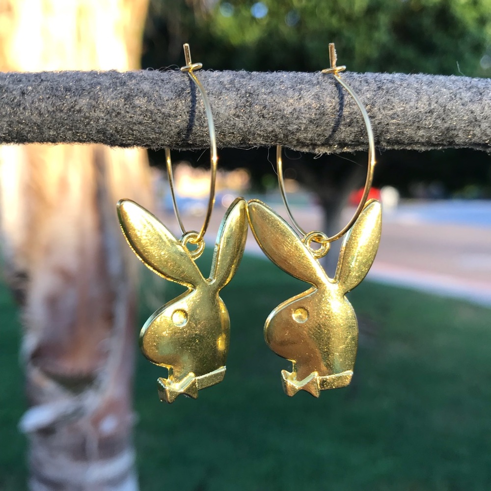 Gold playboy bunny hoops